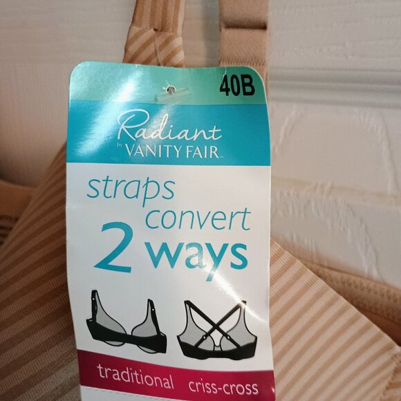 Vanity Fair Radiant Bra, 2 Way Convertable Straps, 40B, Tan, New W Tags - Picture 3 of 5